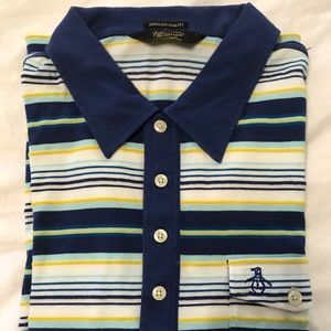 Men’s Penguin striped button up pocketed shirt. Sz L men’s slim fit
